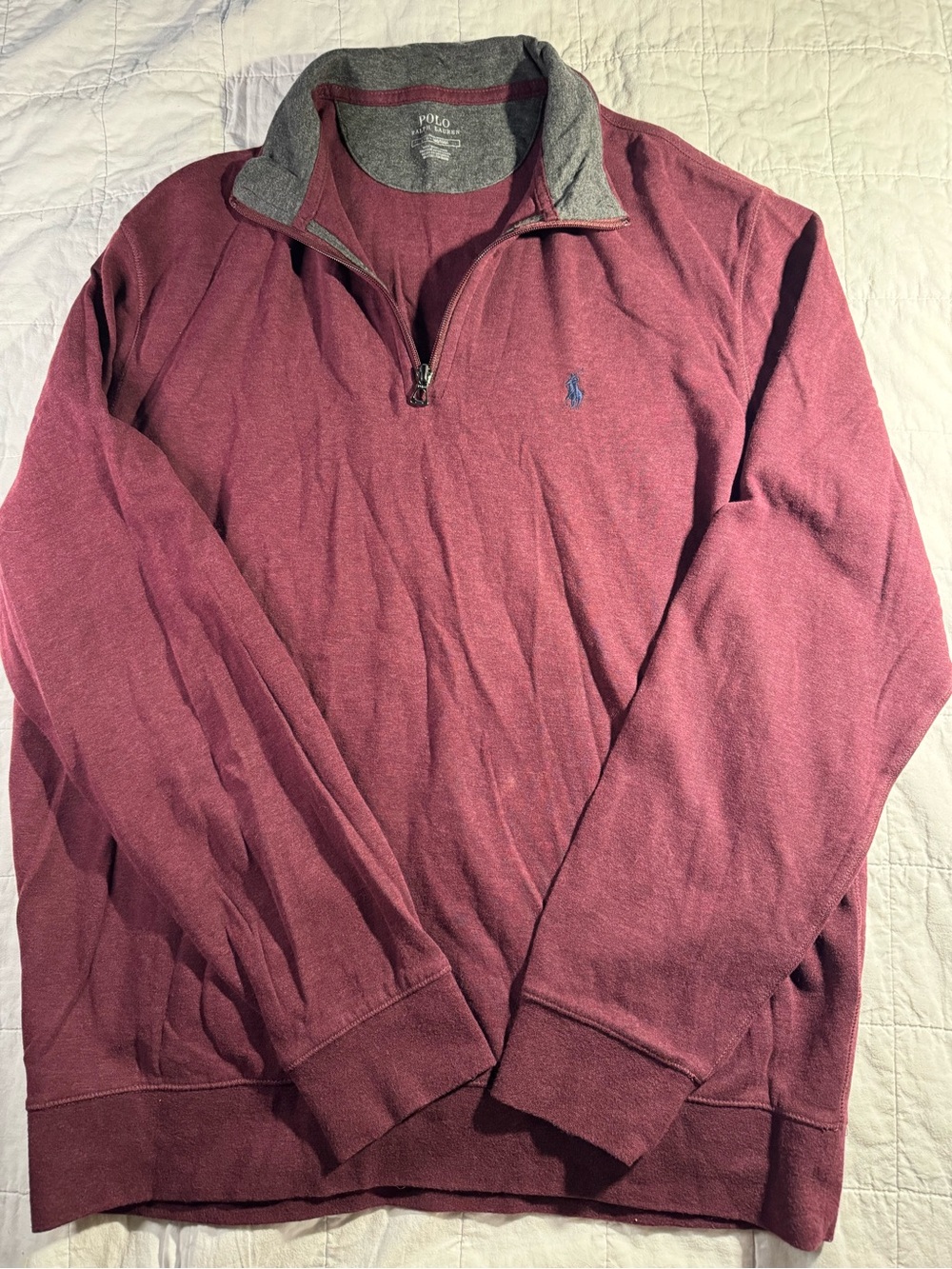 Polo by Ralph Lauren Men's Zip Pullover in Maroon with Gray Trim